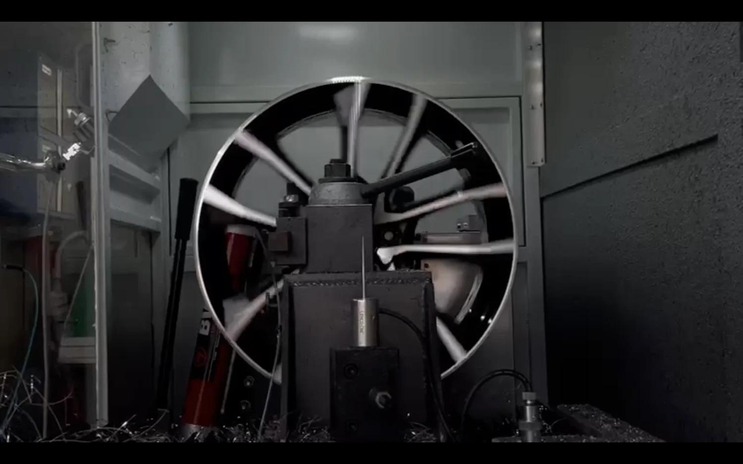 Alloy wheel on the straightening machine at Wheel Repair FL